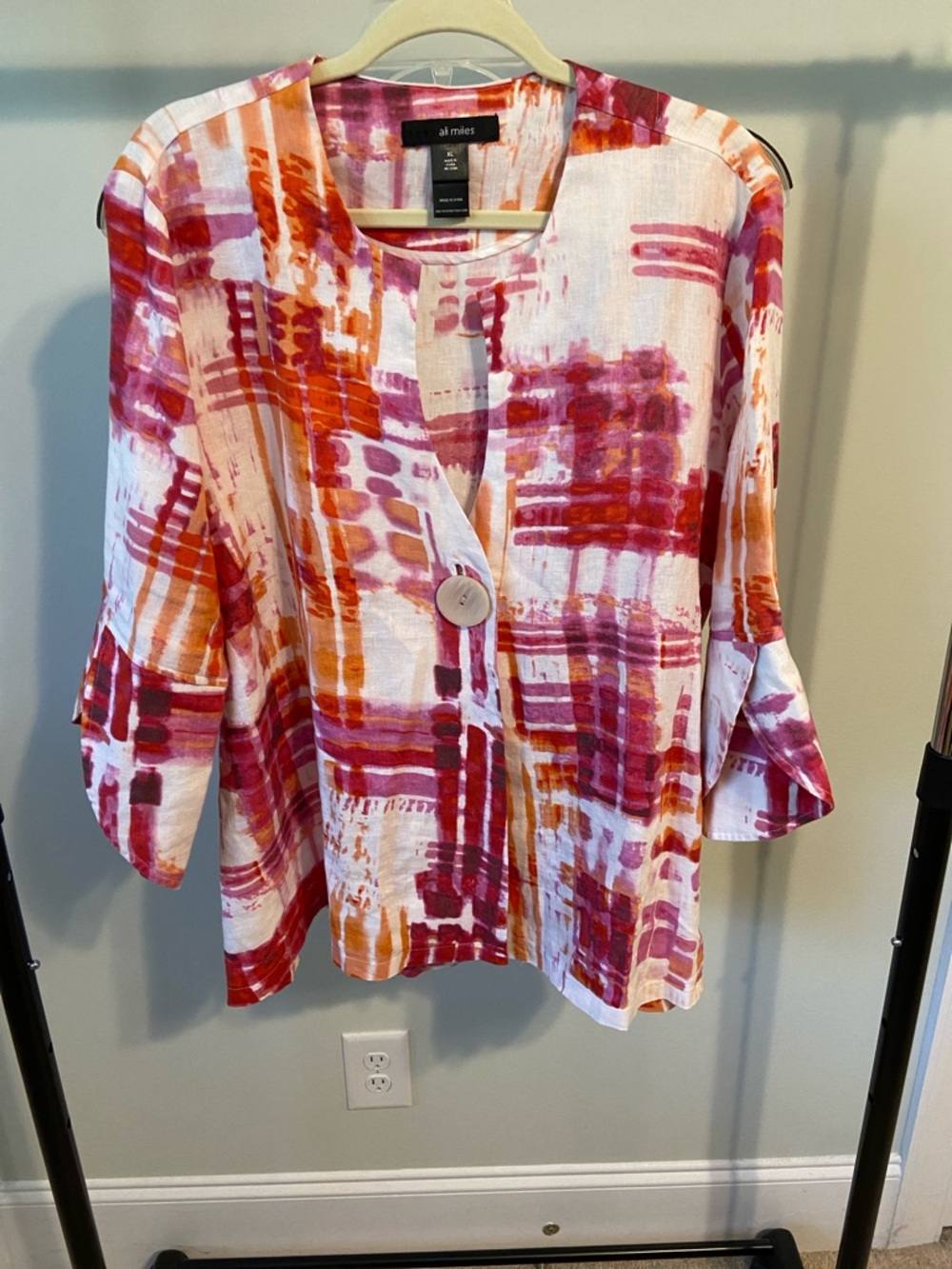 Ali Miles Pink & Orange Abstract One Button Jacket